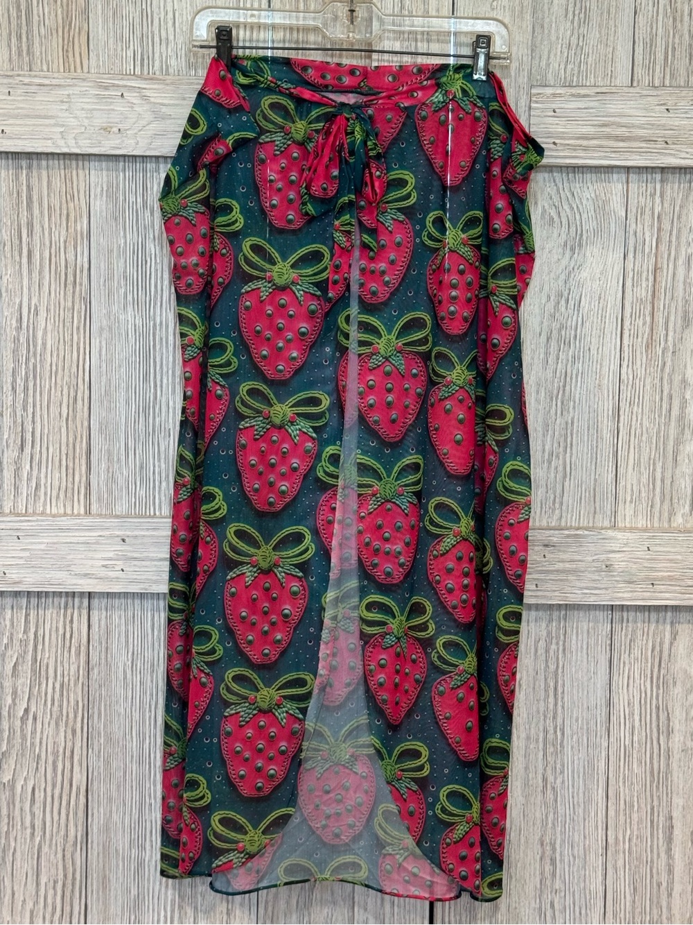 Rebel Raven Women’s Strawberry Print Sheer Sarong Swim Cover Up Sz 2X
